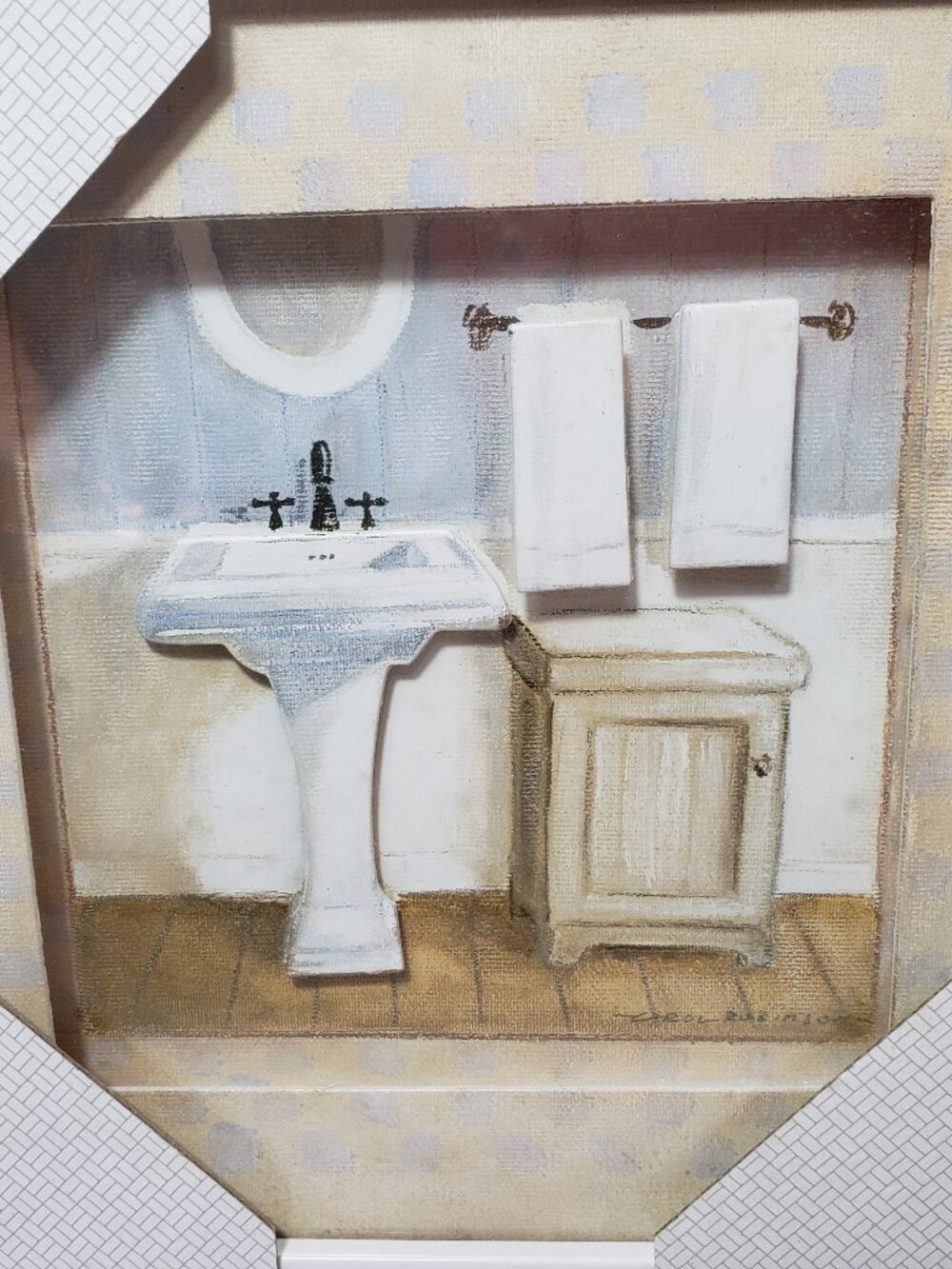 Carol Robinson 3D Collage Art Shadow Box Bathroom Scene 10x10 Framed New w/Flaw